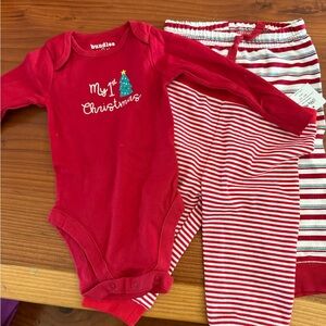 Bundles Red 'My 1st Christmas' Onesie and Striped Pants Set 6/9 month